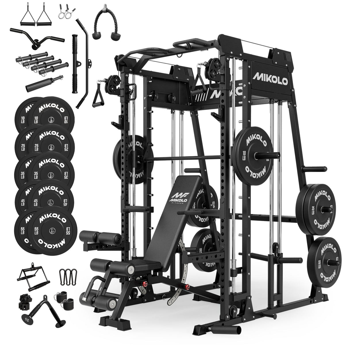 Mikolo M11 Smith Machine Home Gym, 2200LBS Power Rack with Functional Trainer, Cable Crossover, LAT Pulldown, Low Row, Landmine and Plate Storage for Full Body Strength Training