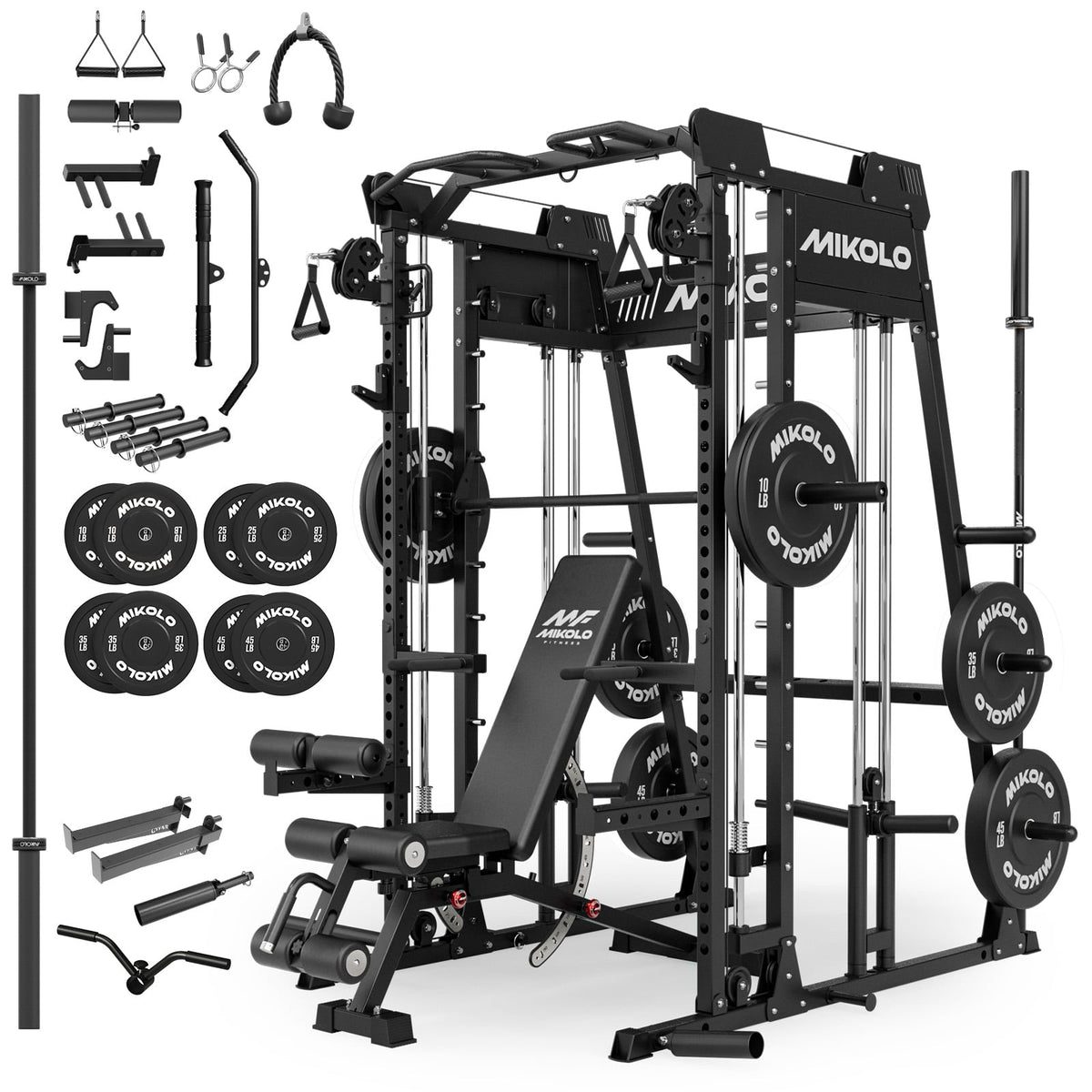 Mikolo M11 Smith Machine Home Gym, 2200LBS Power Rack with Functional Trainer, Cable Crossover, LAT Pulldown, Low Row, Landmine and Plate Storage for Full Body Strength Training