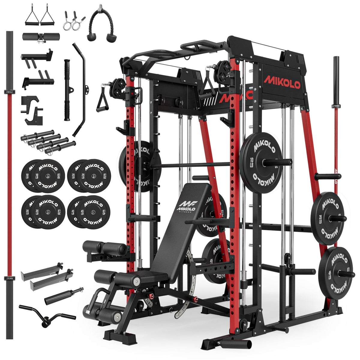 Mikolo M11 Smith Machine Home Gym, 2200LBS Power Rack with Functional Trainer, Cable Crossover, LAT Pulldown, Low Row, Landmine and Plate Storage for Full Body Strength Training