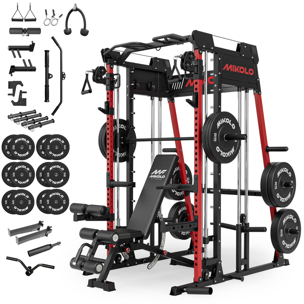 Mikolo M11 Smith Machine Home Gym, 2200LBS Power Rack with Functional Trainer, Cable Crossover, LAT Pulldown, Low Row, Landmine and Plate Storage for Full Body Strength Training