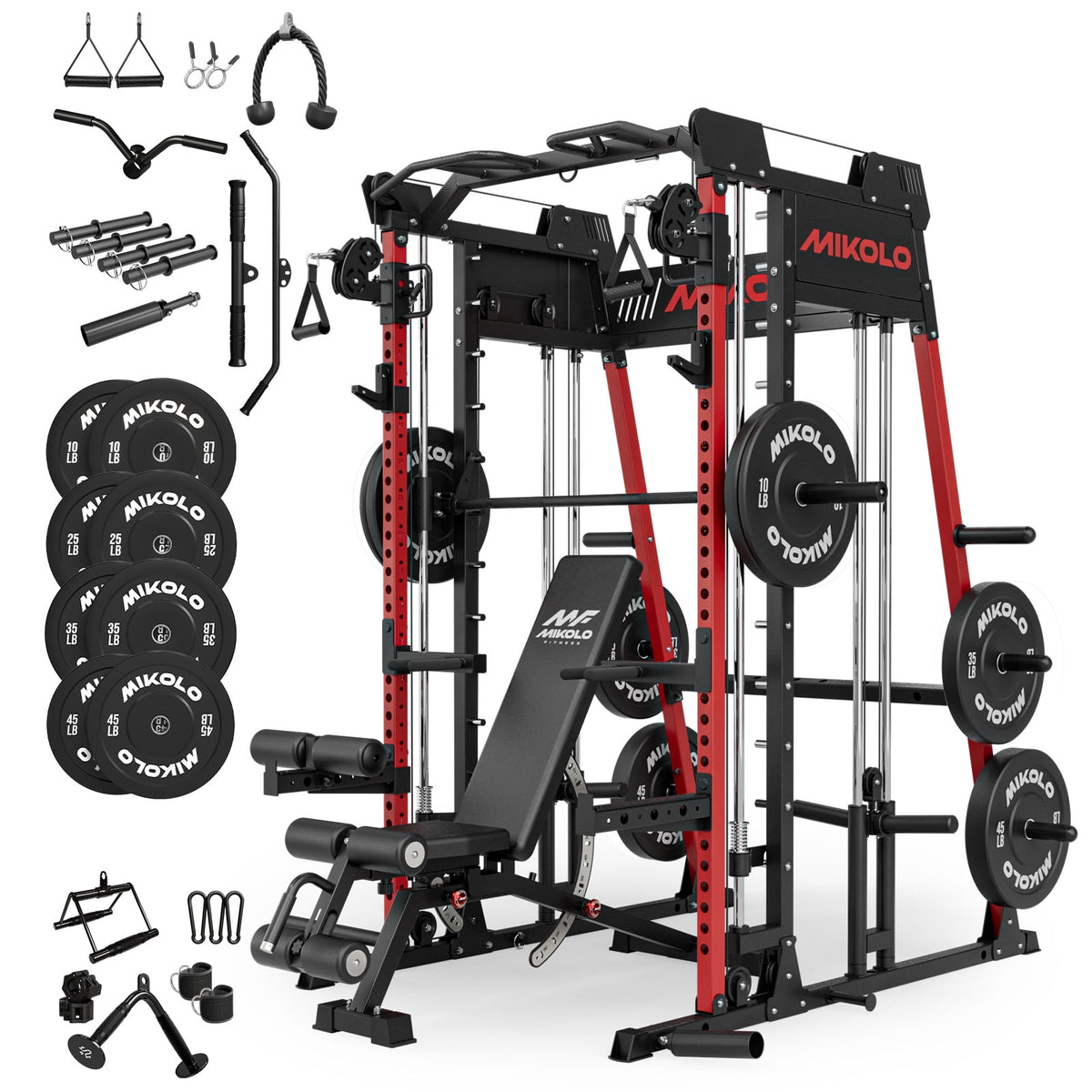 Mikolo M11 Smith Machine Home Gym, 2200LBS Power Rack with Functional Trainer, Cable Crossover, LAT Pulldown, Low Row, Landmine and Plate Storage for Full Body Strength Training