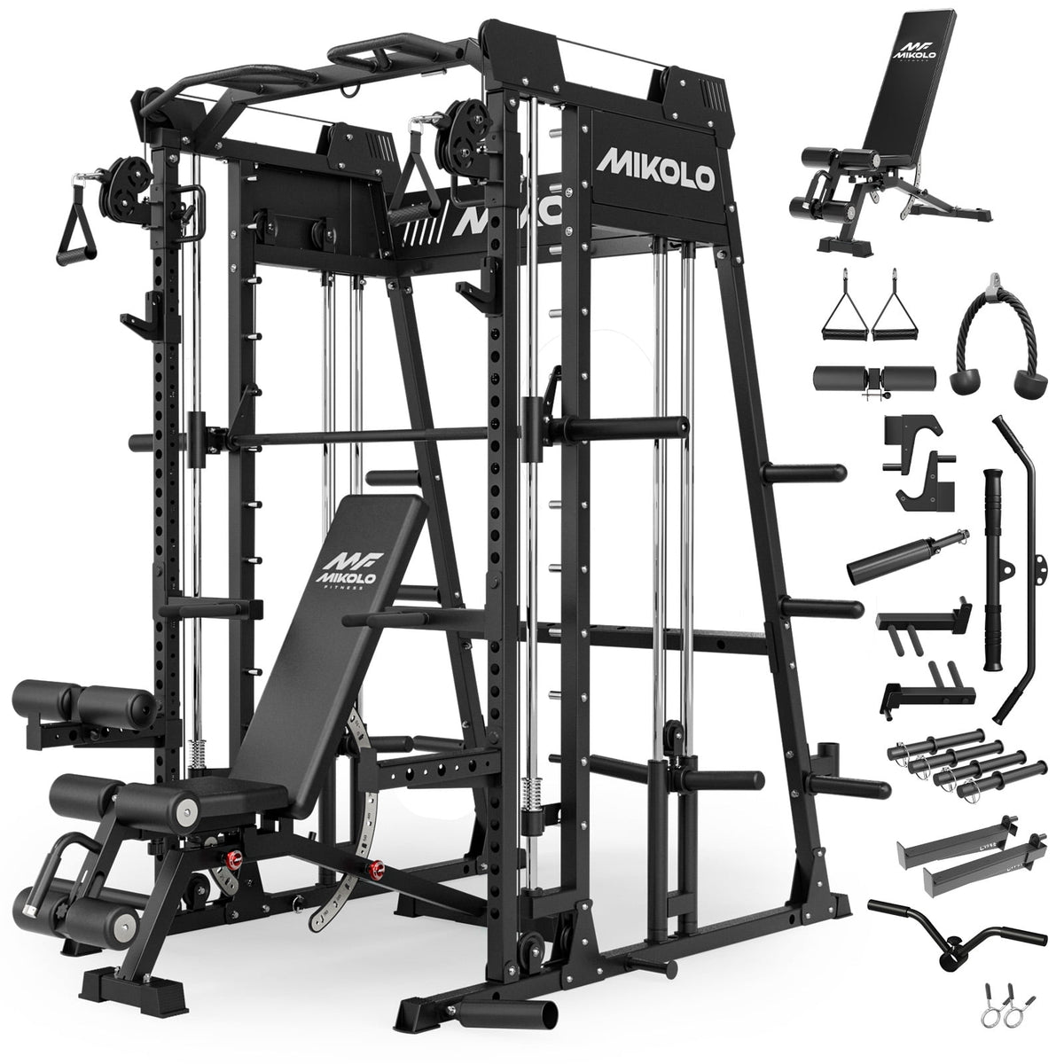 Mikolo M11 Smith Machine Home Gym, 2200LBS Power Rack with Functional Trainer, Cable Crossover, LAT Pulldown, Low Row, Landmine and Plate Storage for Full Body Strength Training