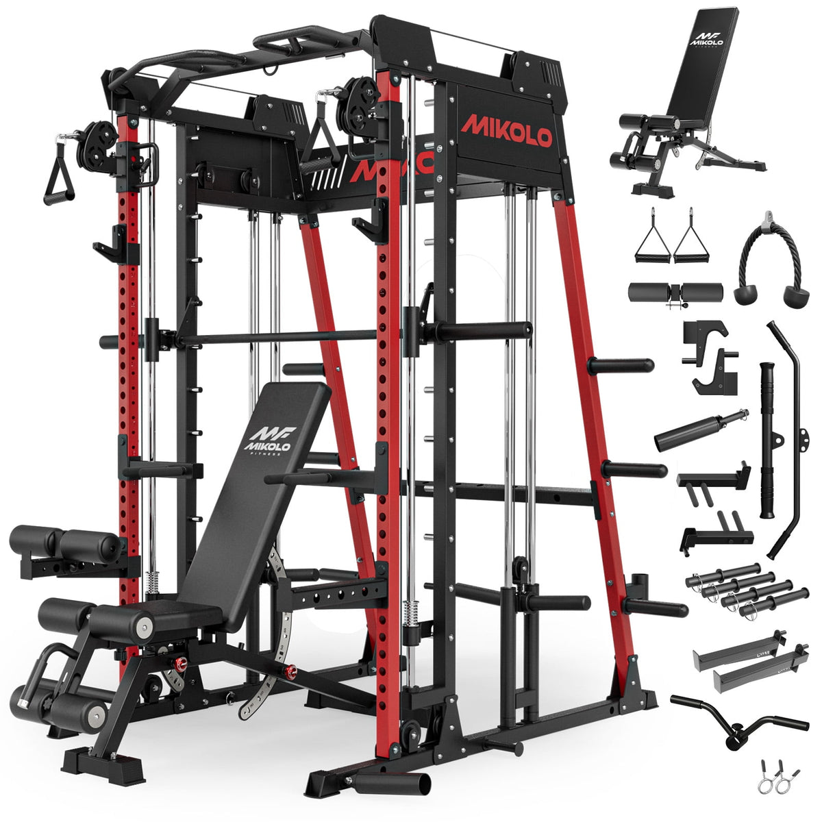 Mikolo M11 Smith Machine Home Gym, 2200LBS Power Rack with Functional Trainer, Cable Crossover, LAT Pulldown, Low Row, Landmine and Plate Storage for Full Body Strength Training