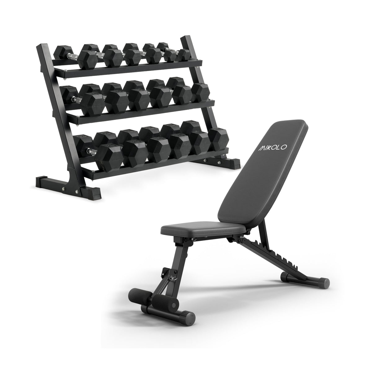 Mikolo Rubber Hex Dumbbell Set with Racks, Options in 550lbs, Strength Training Weight Set Home Gym