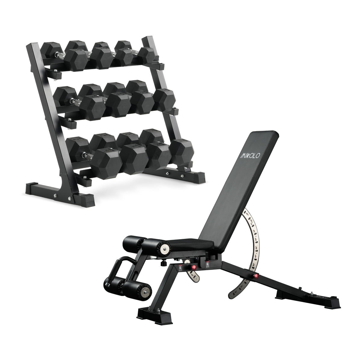 Mikolo Rubber Hex Dumbbell Set with Racks, Options in 550lbs, Strength Training Weight Set Home Gym