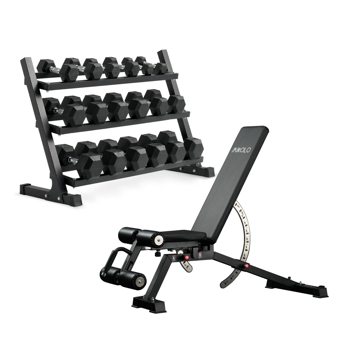 Mikolo Rubber Hex Dumbbell Set with Racks, Option in 450lbs, Strength Training Weight Set Home Gym
