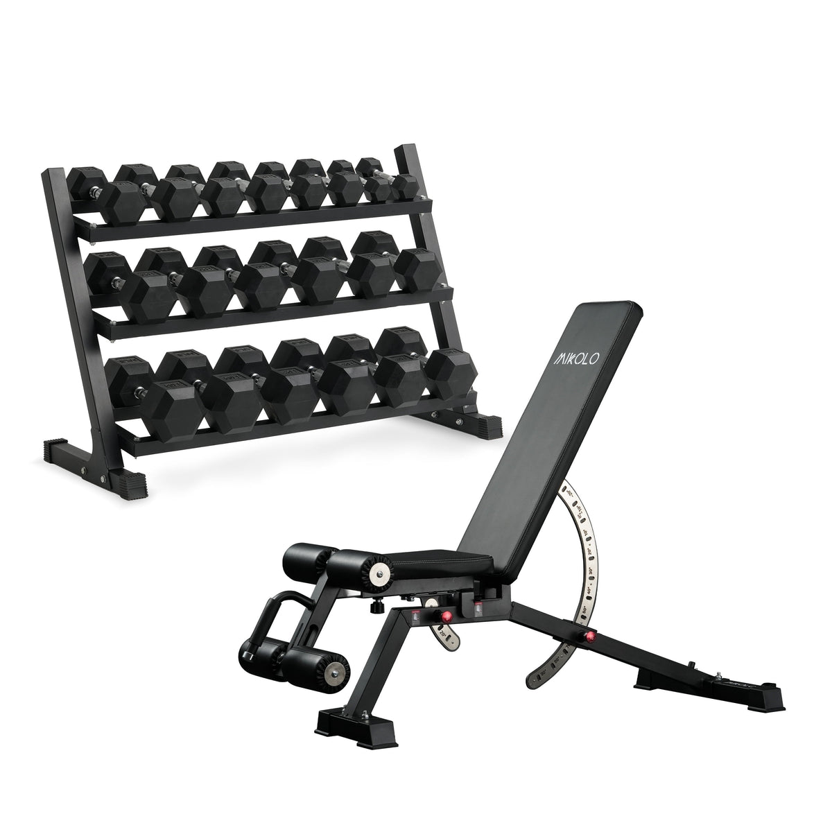 Mikolo Rubber Hex Dumbbell Set with Racks, Options in 550lbs, Strength Training Weight Set Home Gym