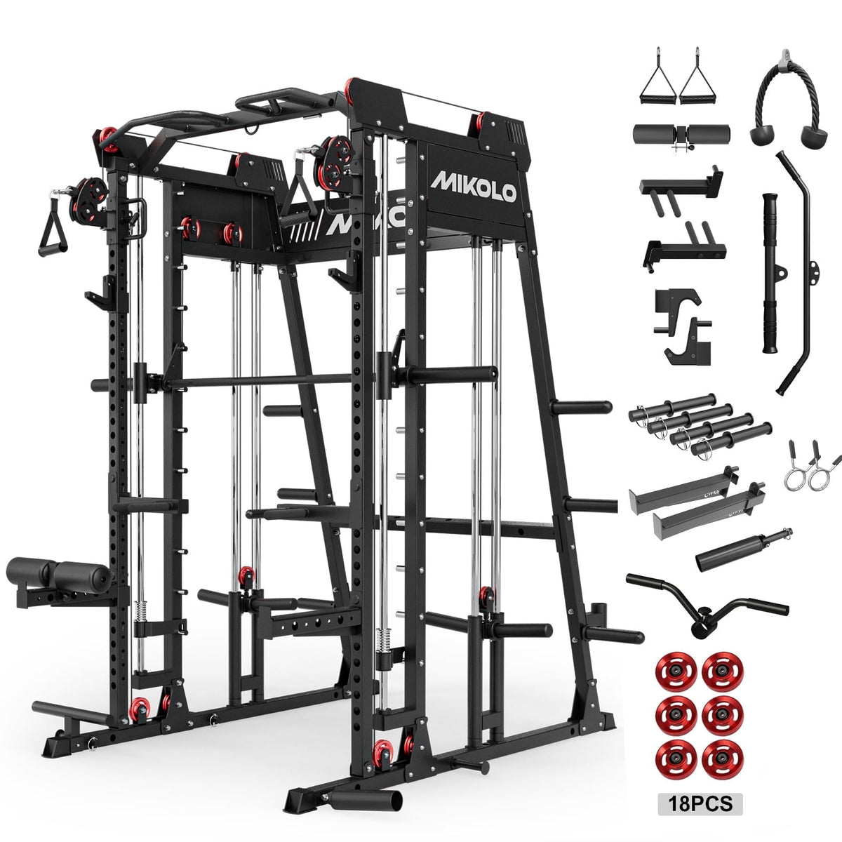 Mikolo M11 Smith Machine Home Gym, 2200LBS Power Rack with Functional Trainer, Cable Crossover, LAT Pulldown, Low Row, Landmine and Plate Storage for Full Body Strength Training