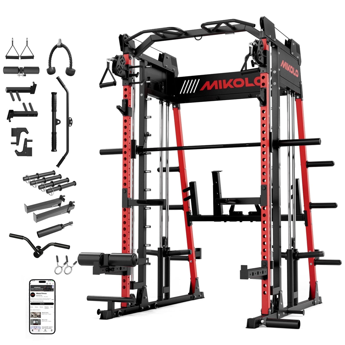 Mikolo M11 Smith Machine Home Gym, 2200LBS Power Rack with Functional Trainer, Cable Crossover, LAT Pulldown, Low Row, Landmine and Plate Storage for Full Body Strength Training