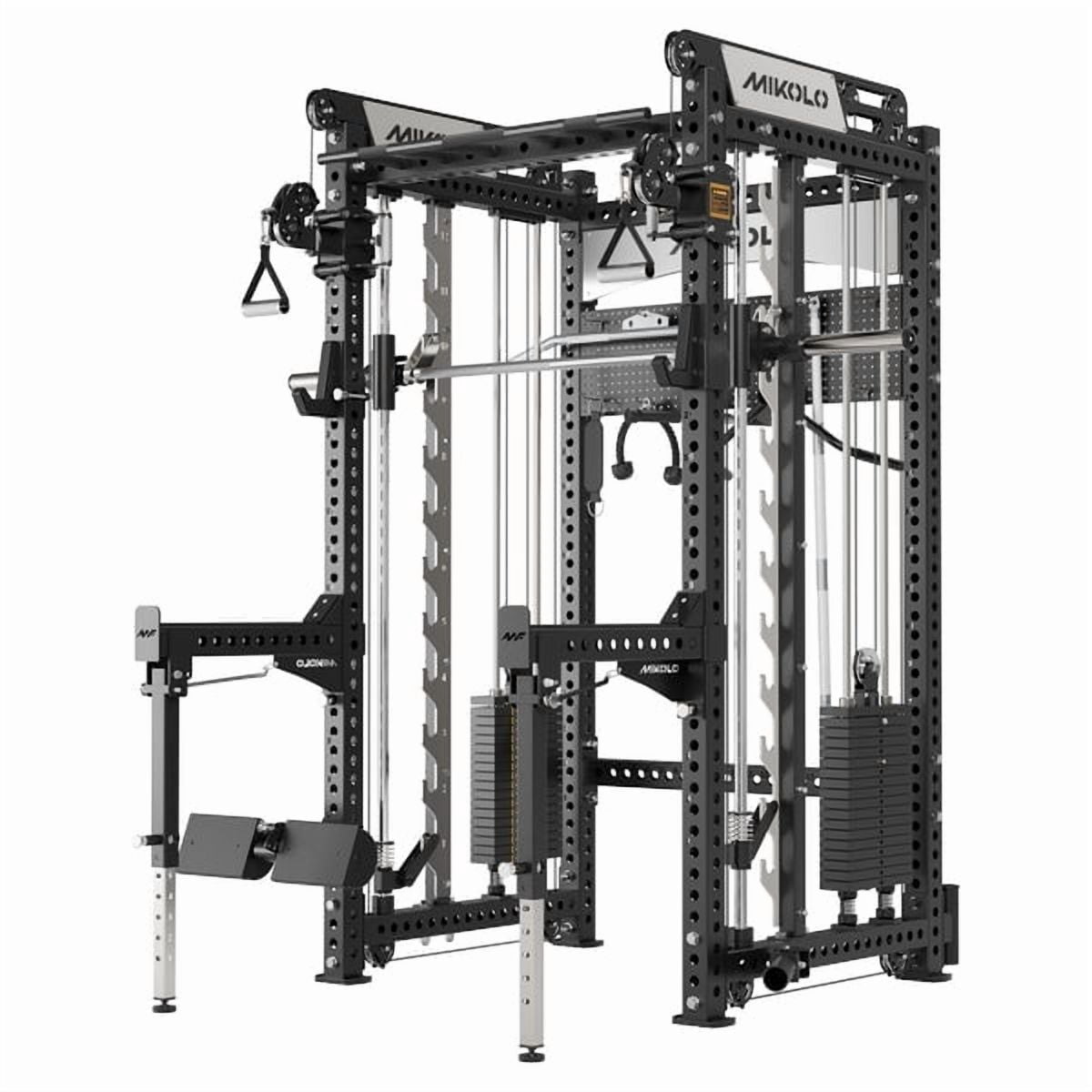 Mikolo Anubis-2.0 Smith Machine with Weight Stack, 3“×3” All-in-One Power Cage with LAT Pulldown & Cable Crossover, 3200LBS Multi-Function Trainer with Aluminum Pulley System for Fitness Home Gym
