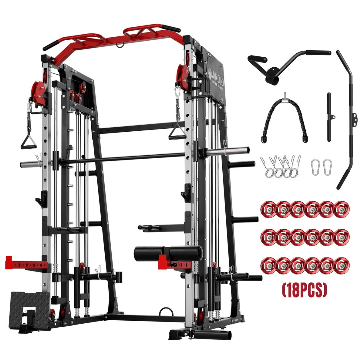 Mikolo Smith Machine Home Gym, 2200 lbs Power Rack Cage with Cable Crossover, Power Rack with 1200LB Capacity Adjustable Weight Bench and 230 lbs Weight Plate, Total Body Strength Training Equipment