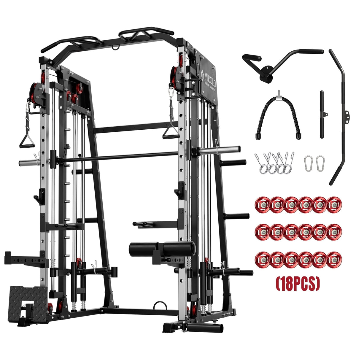 Mikolo Smith Machine Home Gym, 2200 lbs Power Rack Cage with Cable Crossover, Power Rack with 1200LB Capacity Adjustable Weight Bench and 230 lbs Weight Plate, Total Body Strength Training Equipment