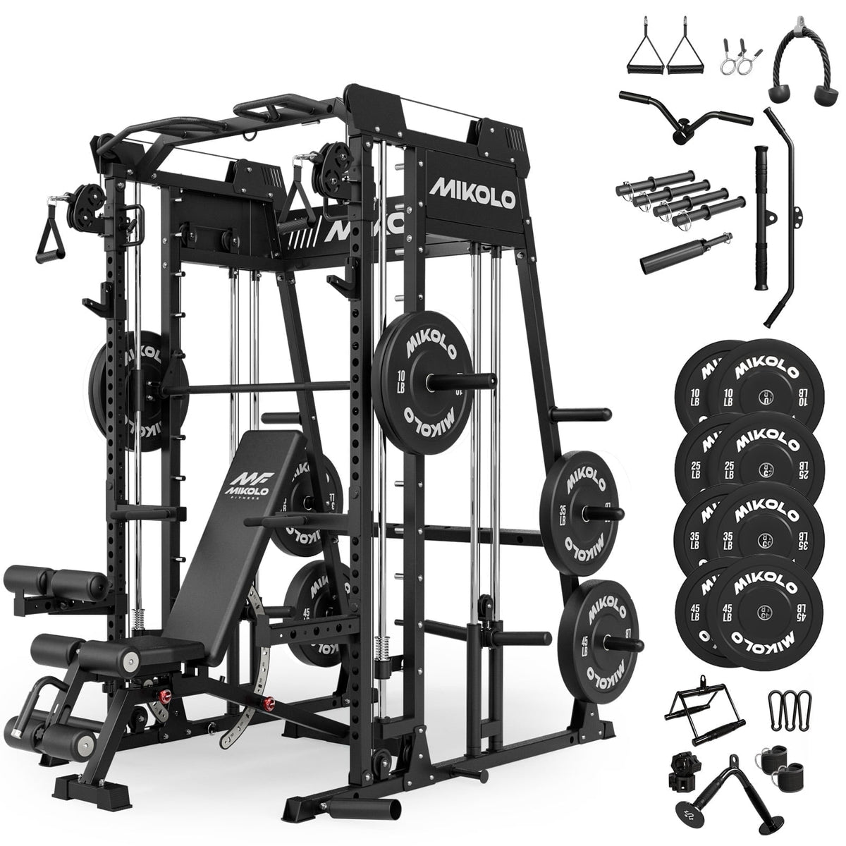 Mikolo M11 Smith Machine Home Gym, 2200LBS Power Rack with Functional Trainer, Cable Crossover, LAT Pulldown, Low Row, Landmine and Plate Storage for Full Body Strength Training