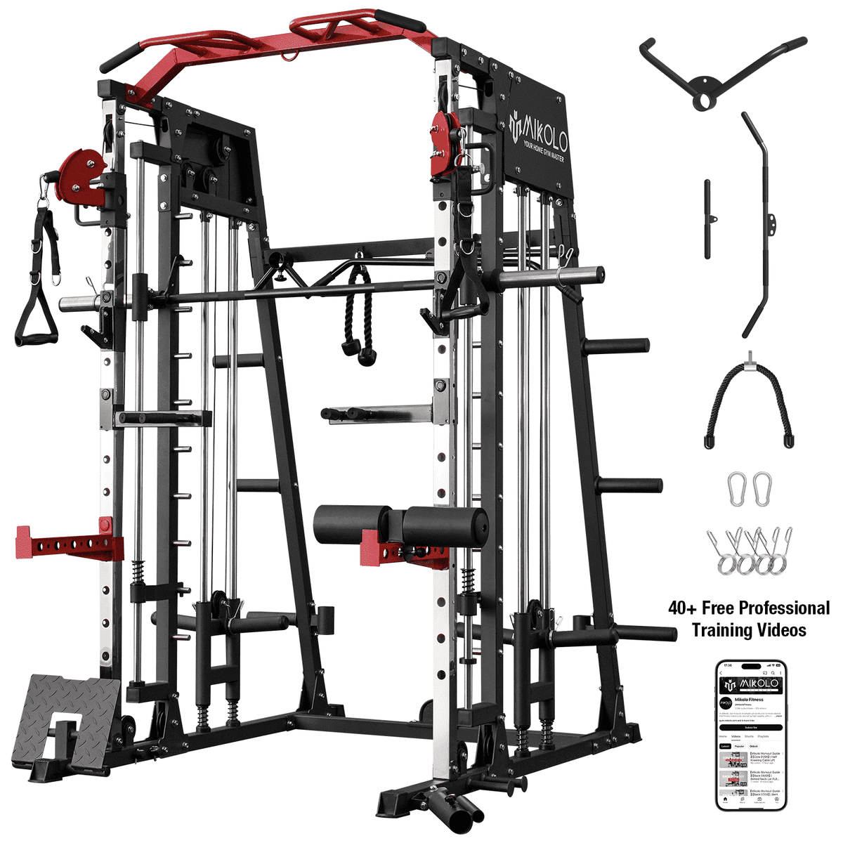 Mikolo Smith Machine Home Gym, 2200 lbs Power Rack Cage with Cable Crossover, Power Rack with 1200LB Capacity Adjustable Weight Bench and 230 lbs Weight Plate, Total Body Strength Training Equipment