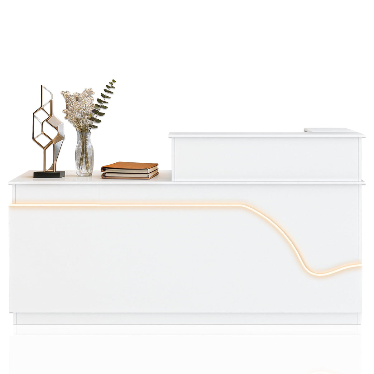 STICCIO L-Shaped Reception Desk with RGB LED Lights, 3 AC Outlets, USB-C and Combination Lock Drawer, 78 x 63 inch Front Desk for Office Lobby Salon