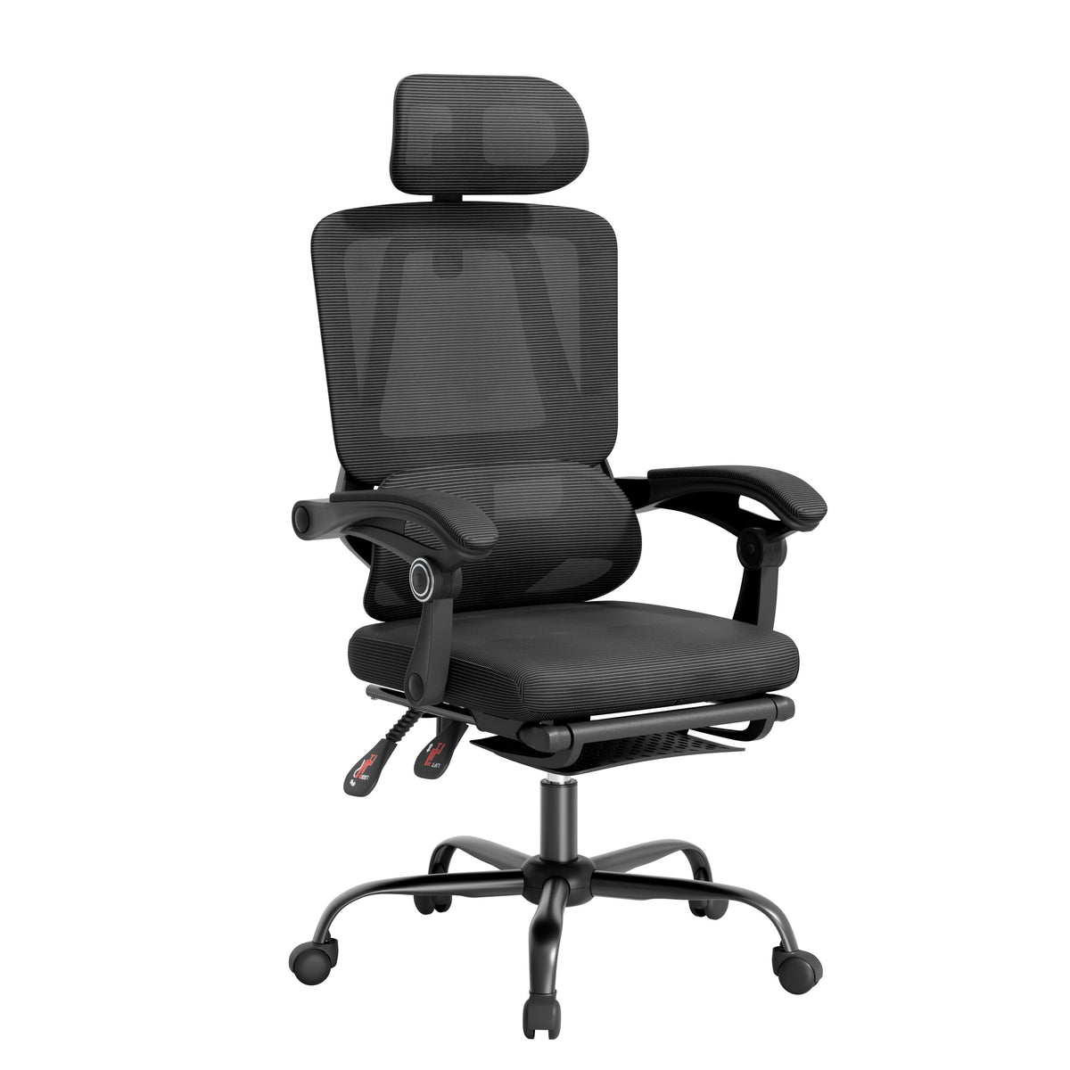 Mr IRONSTONE Ergonomic Office Chair with Footrest, High Back Mesh Computer Chair with Floating Lumbar Support and 2D Headrest, 135 Degree Reclining Desk Chair, Black