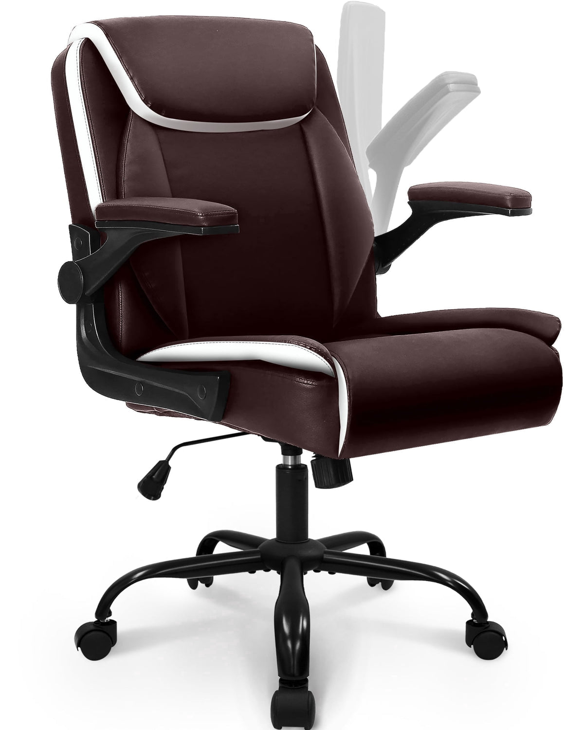 NEO CHAIR Office Desk Computer Chair Ergonomic Executive Mid-Back Leather Gaming Chair with Adjustable Flip-Up Armrests Wheels Swivel for Home Study Task (Jet Black)