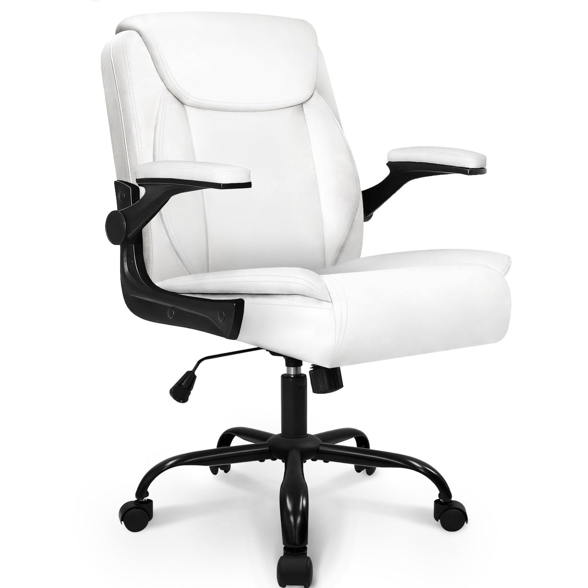 NEO CHAIR Office Desk Computer Chair Ergonomic Executive Mid-Back Leather Gaming Chair with Adjustable Flip-Up Armrests Wheels Swivel for Home Study Task (Jet Black)