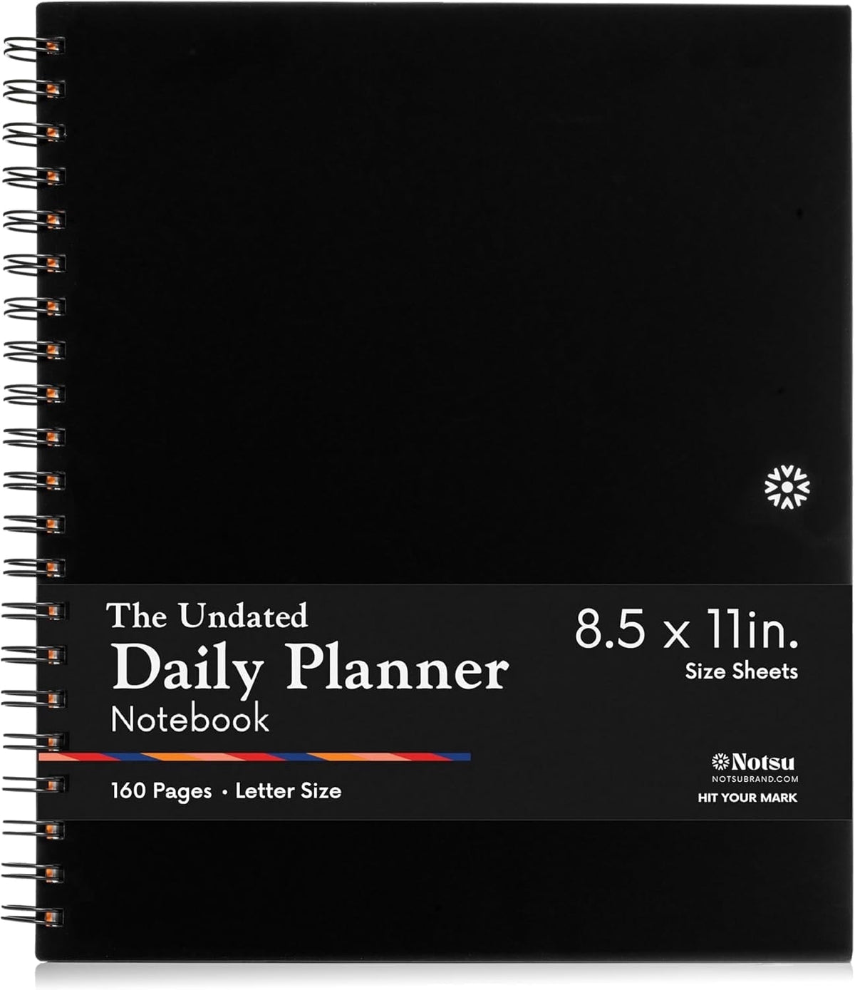 Notsu Undated Daily Planner Notebook | Minimalist Productivity Planner with To Do List, Agenda, Dot Grid, Lined, Notes sections. 160 Pages, Thick Paper 120 gsm, 8.5 x 11 inches, Premium Black Vegan