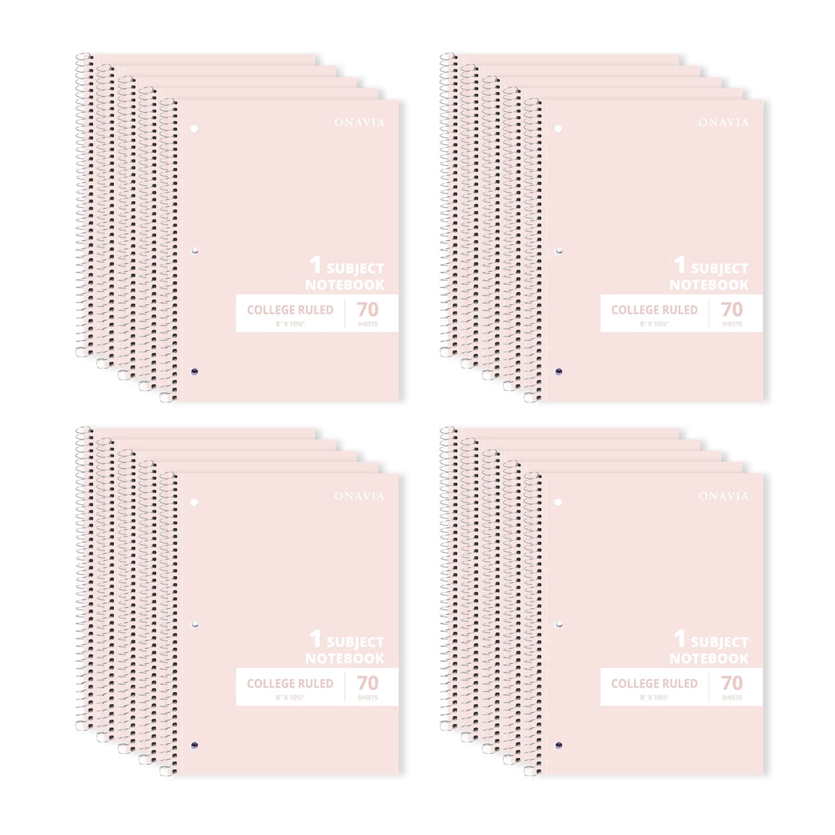 ONAVIA Spiral Notebook, College Ruled, 1 Subject Notebook Bulk, 5 Pack, 8" x 10.5", Durable Cardboard Back with 3 Hole Punched Paper for&nbsp;Classroom and Office, 70 Sheets, Black