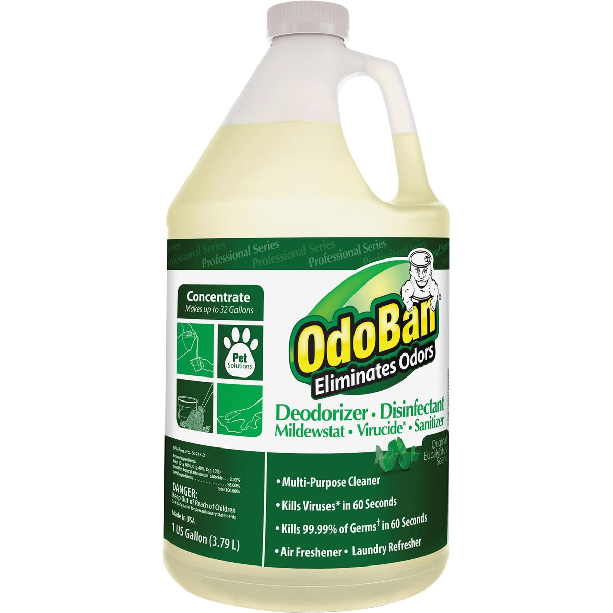 OdoBan Professional Disinfectant Cleaner and Odor Eliminator Concentrate, 2 Gallons, Original Eucalyptus Scent