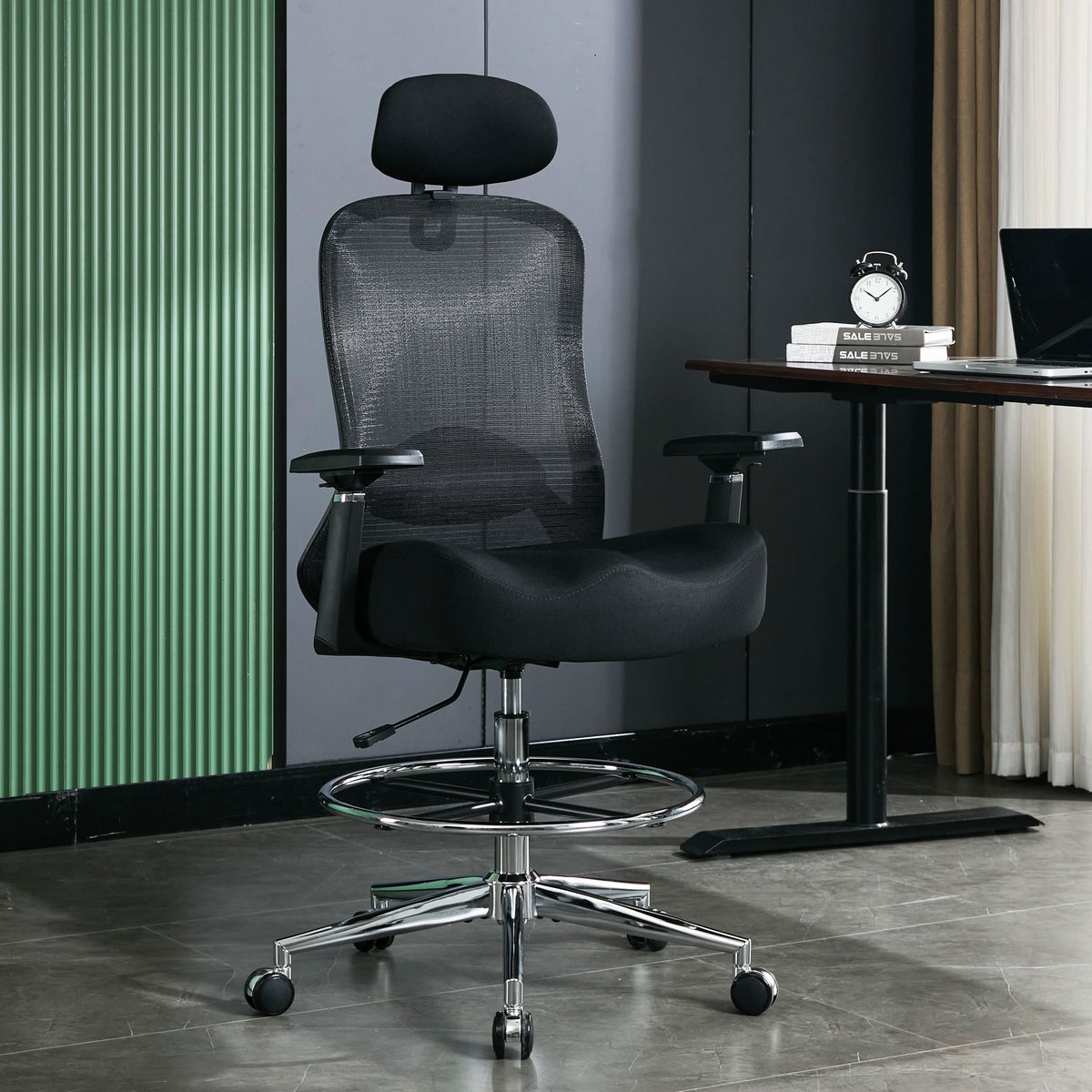 JONPONY 500lbs Big and Tall Office Chair with W-Shape Thicken Cushion, Ergonomic Office Chair with Flip-up Armrests, Breathable High Back Office Chair, Extra Wide Seat, Padded Armrests, Black