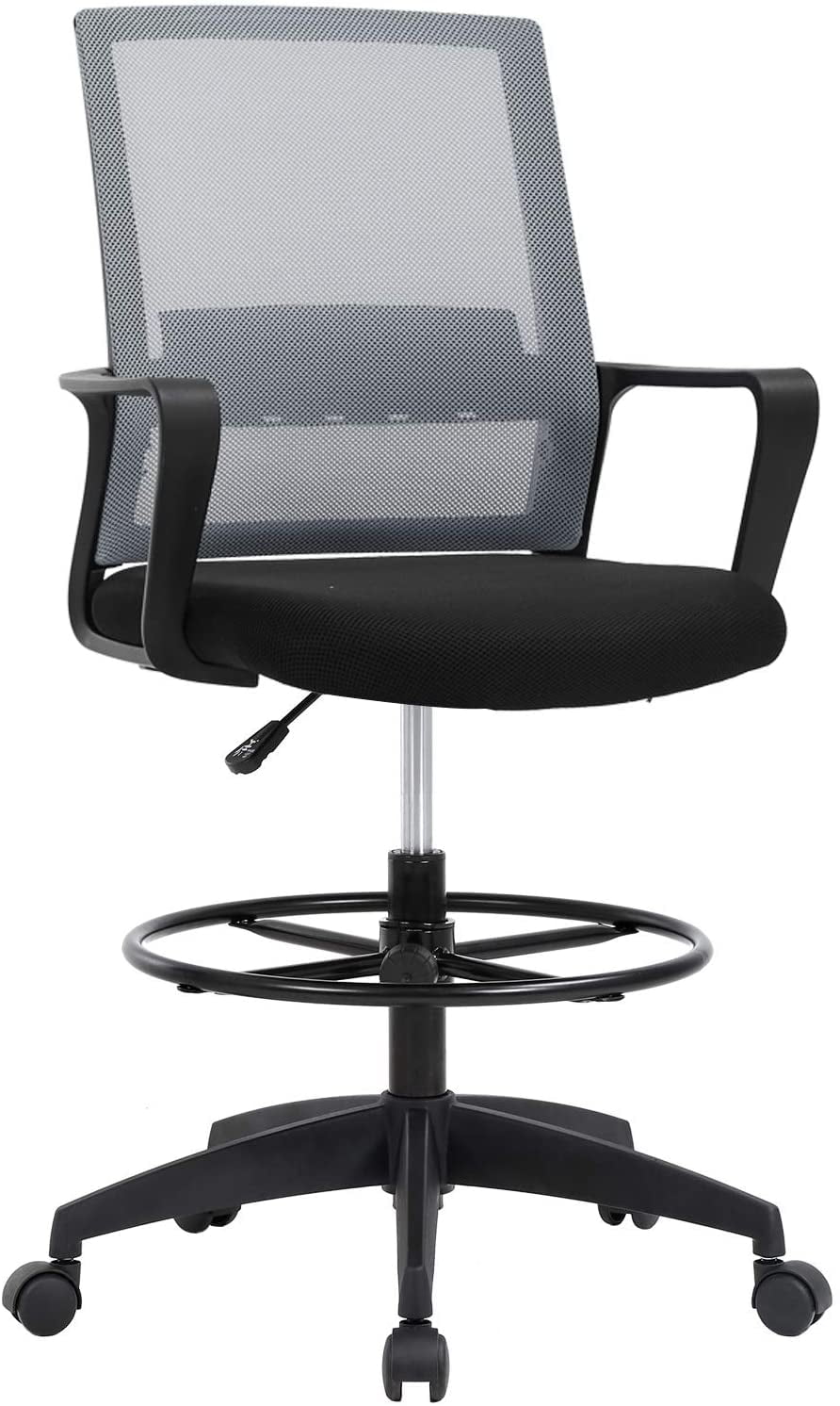 BestOffice Tall Drafting Office Chair, Lumbar Support, Adjustable Arms, Swivel Rolling for Adults(Black)