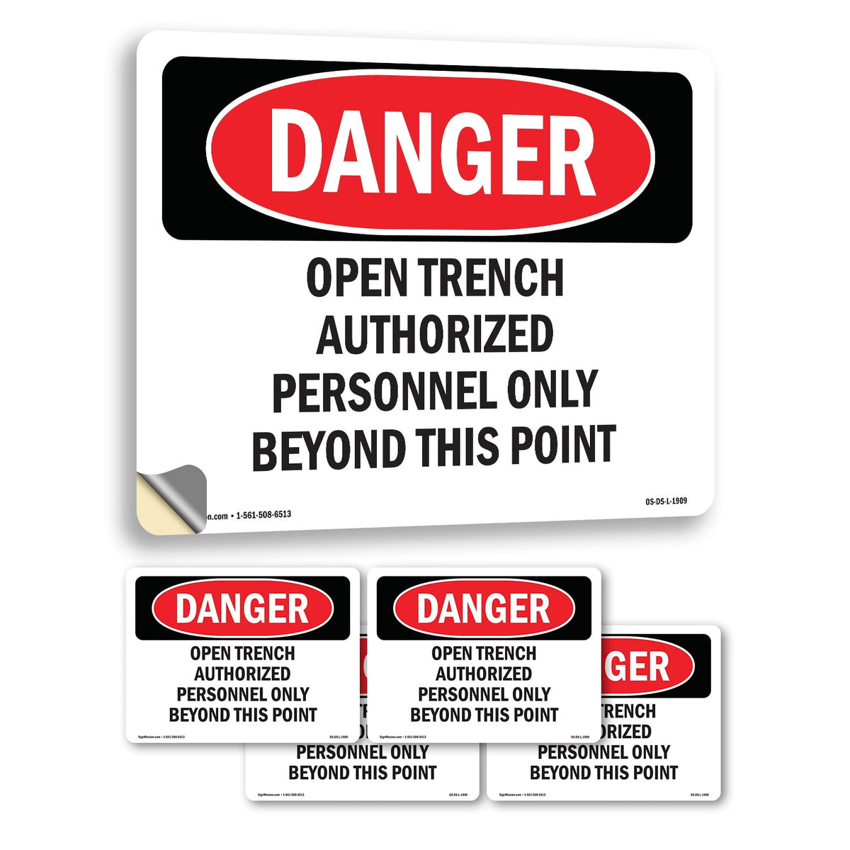 Open Trench Authorized Personnel Only OSHA Danger Vinyl Decal Label 7 Inch x 5 Inch - 5 Pack