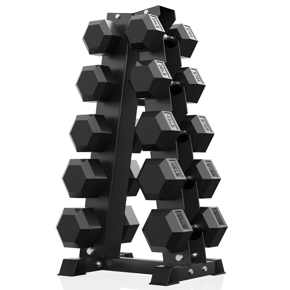 ROALW 150lb Hex Dumbbell Set with Heavy Duty Rack, Rubber Coated Weight Set for Home Gym Strength Training