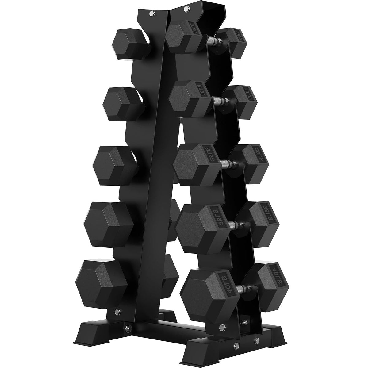 ROALW 150lb Hex Dumbbell Set with Heavy Duty Rack, Rubber Coated Weight Set for Home Gym Strength Training