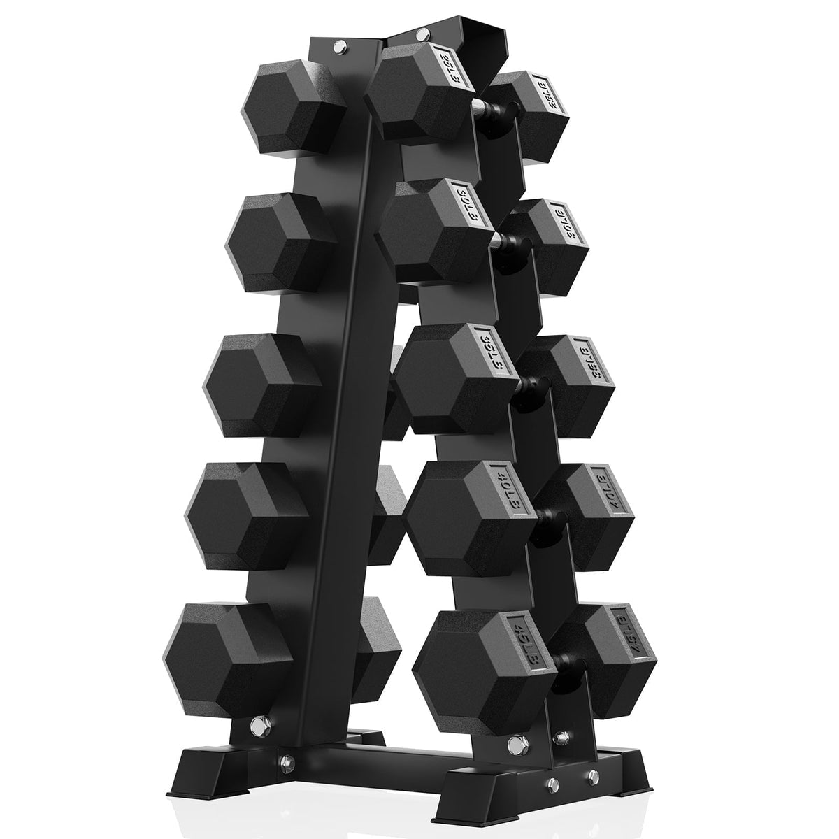 ROALW 150lb Hex Dumbbell Set with Heavy Duty Rack, Rubber Coated Weight Set for Home Gym Strength Training