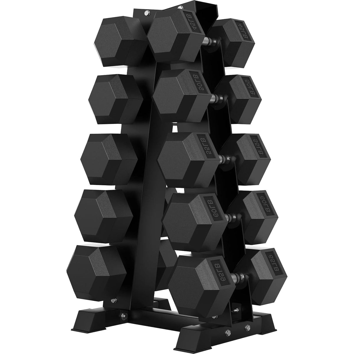ROALW 150lb Hex Dumbbell Set with Heavy Duty Rack, Rubber Coated Weight Set for Home Gym Strength Training
