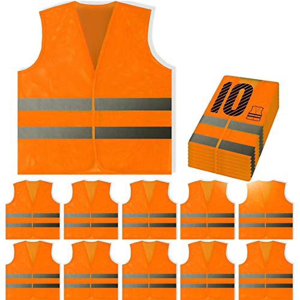 PeerBasics Safety Vests 10 Pack - Yellow Reflective High Visibility, Hi Vis Silver Strip, Men Women, Work, Runner, Surveyor, Volunteer, Crossing Guard, Road, Construction, Neon (Mesh, 10) 10 Yellow