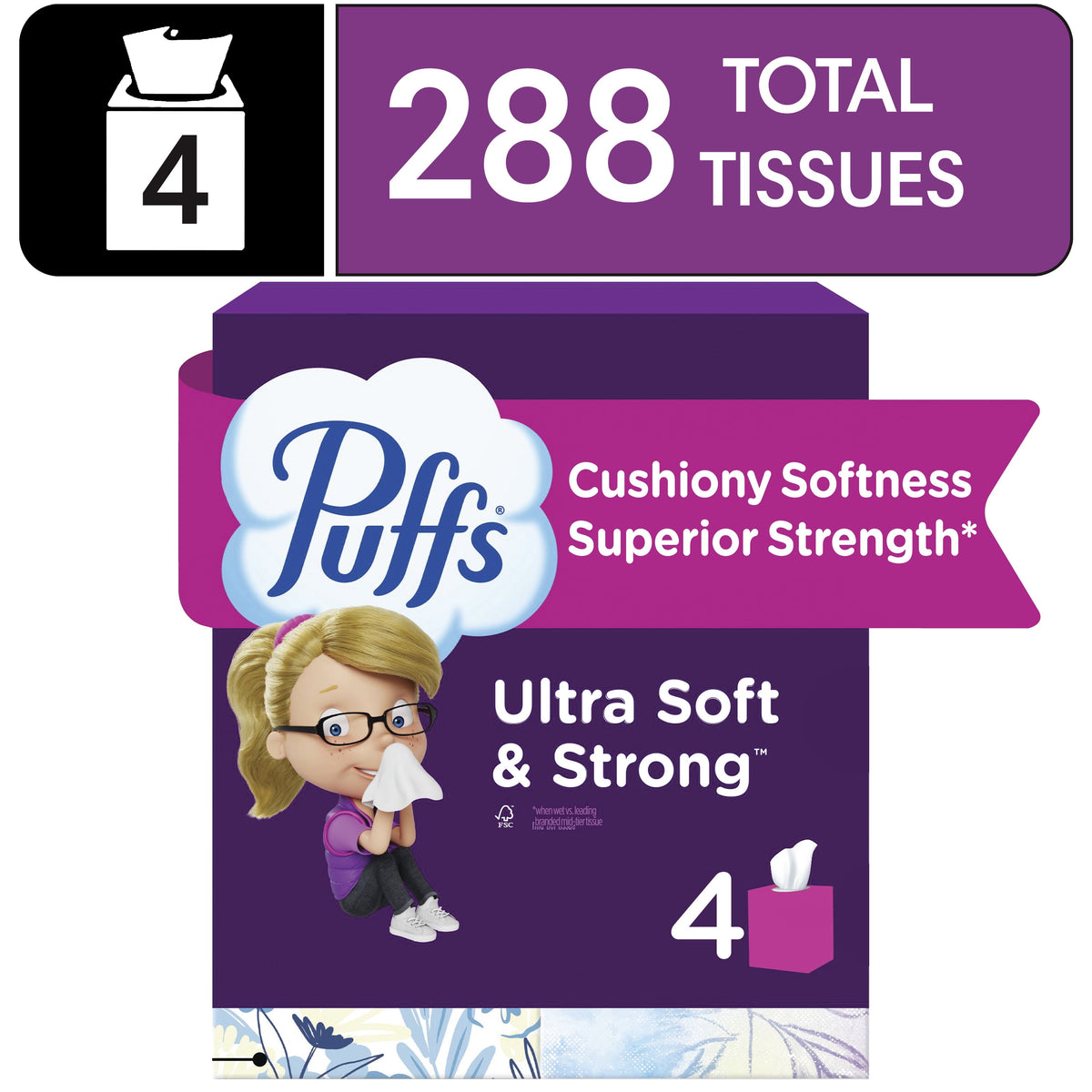 Puffs Ultra Soft Facial Tissues, 4 Count