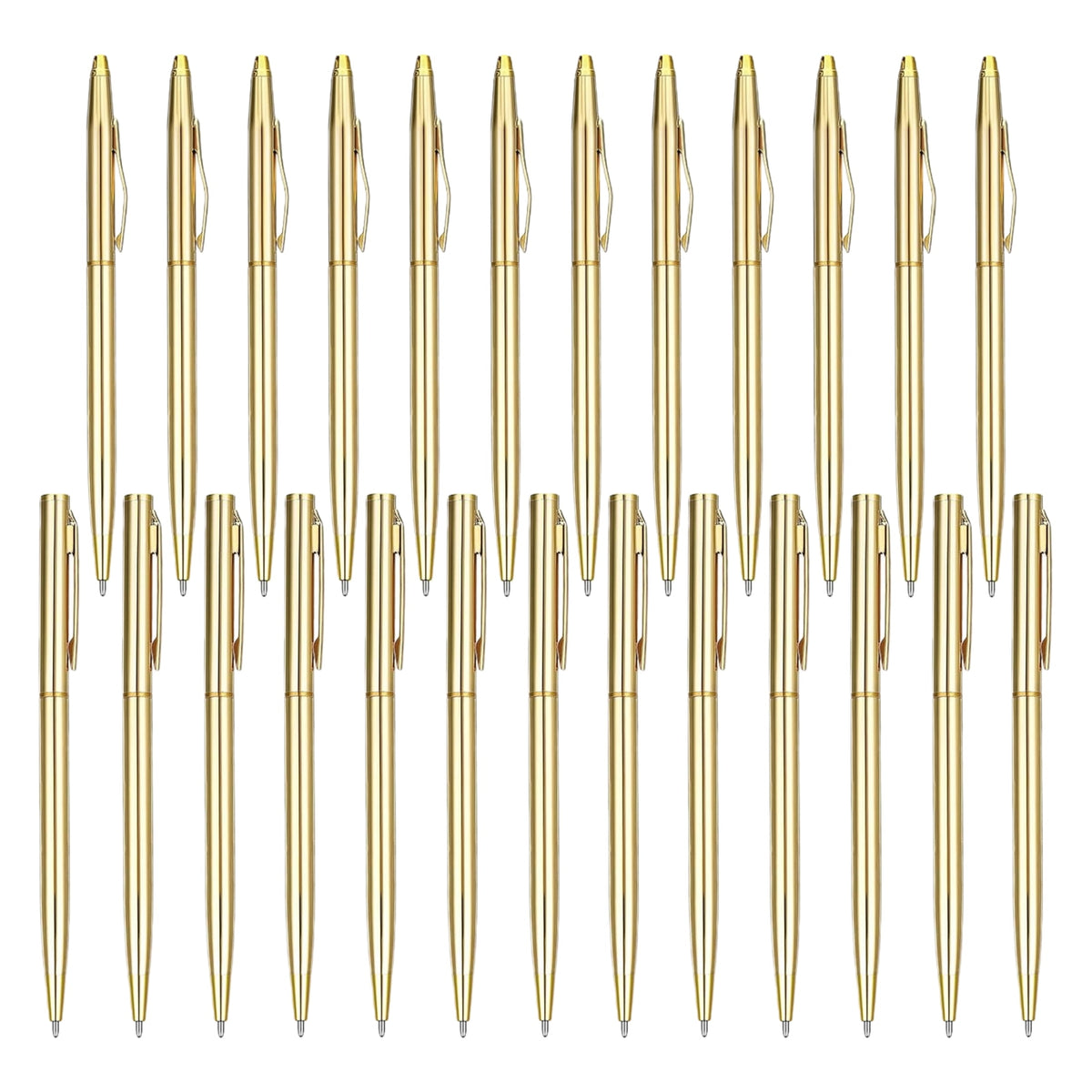 Qianfeng 25 Pack Bulk Gold Pens (2 Styles) Retractable Ballpoint Pens with Black Ink, 1.0mm Tip, Ideal for Wedding Favors and Office Business Use