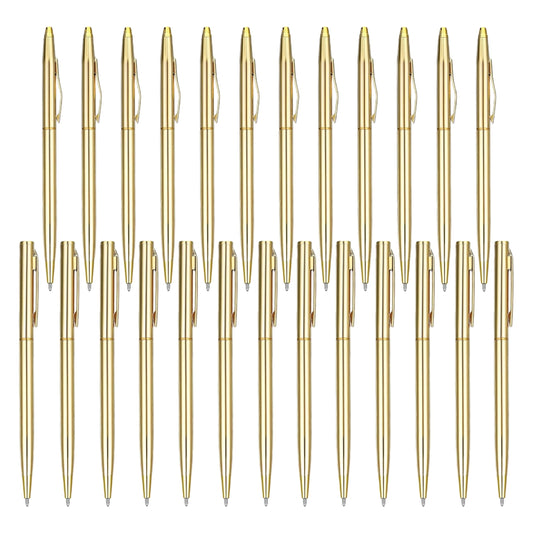 Qianfeng 25 Pack Bulk Gold Pens (2 Styles) Retractable Ballpoint Pens with Black Ink, 1.0mm Tip, Ideal for Wedding Favors and Office Business Use