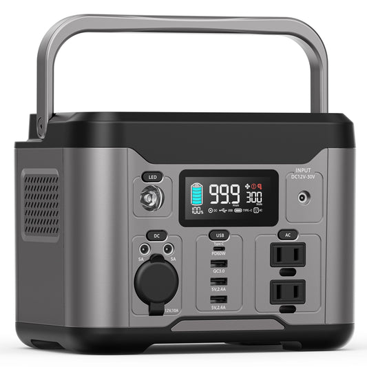 Qunler 300W 296Wh Portable Power Station, 60W PD Usb-C Backup Power Supply with Pure Sine Wave 120V AC Outlet for Outdoor Camping, Home Use and Emergencies, Gray