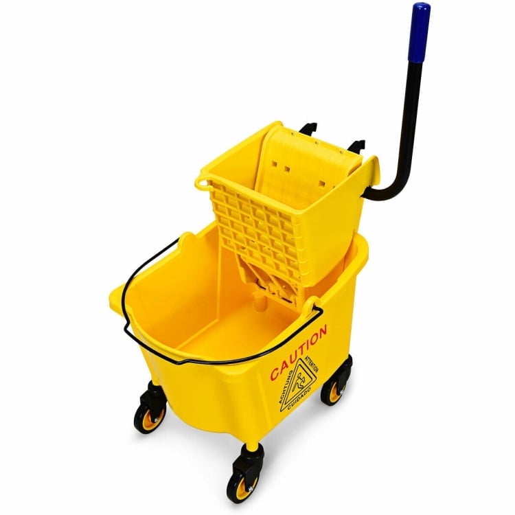 Resenkose 21 Quart Mop Bucket Side Press Wringer on Wheels With Panel, Side Press Wringer Combo Commercial Cleaning Caddy Plastic