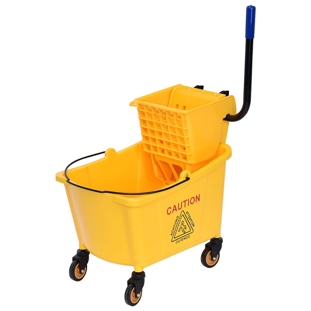 Resenkose 21 Quart Mop Bucket Side Press Wringer on Wheels With Panel, Side Press Wringer Combo Commercial Cleaning Caddy Plastic