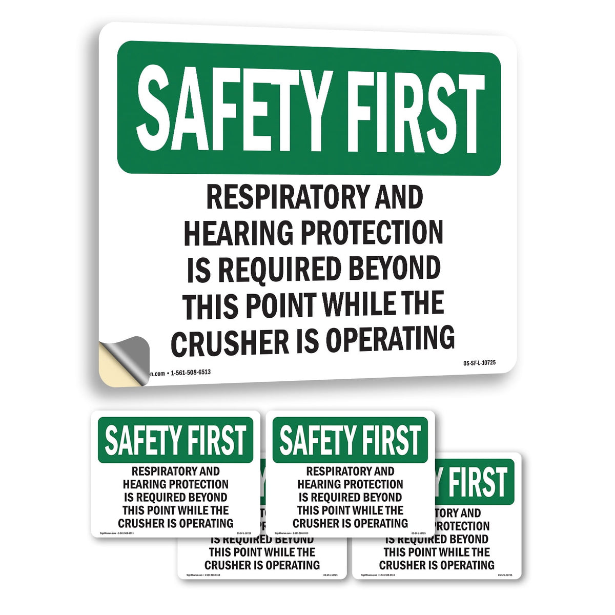 Respiratory And Hearing Protection Is Required OSHA SAFETY FIRST Vinyl Decal Label 18 Inch x 12 Inch - 5 Pack