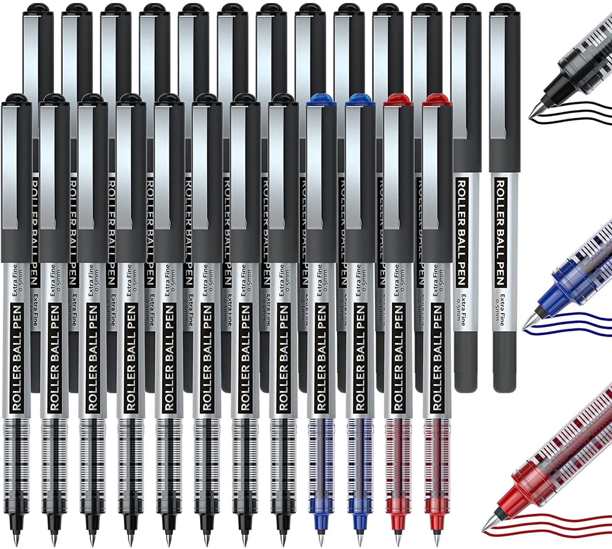 Shuttle Art Permanent RollerBall Pens, 25 Pack Blue Fine Point Roller Ball Pens, 0.5mm Liquid Ink Pens for Writing Journaling Taking Notes Office