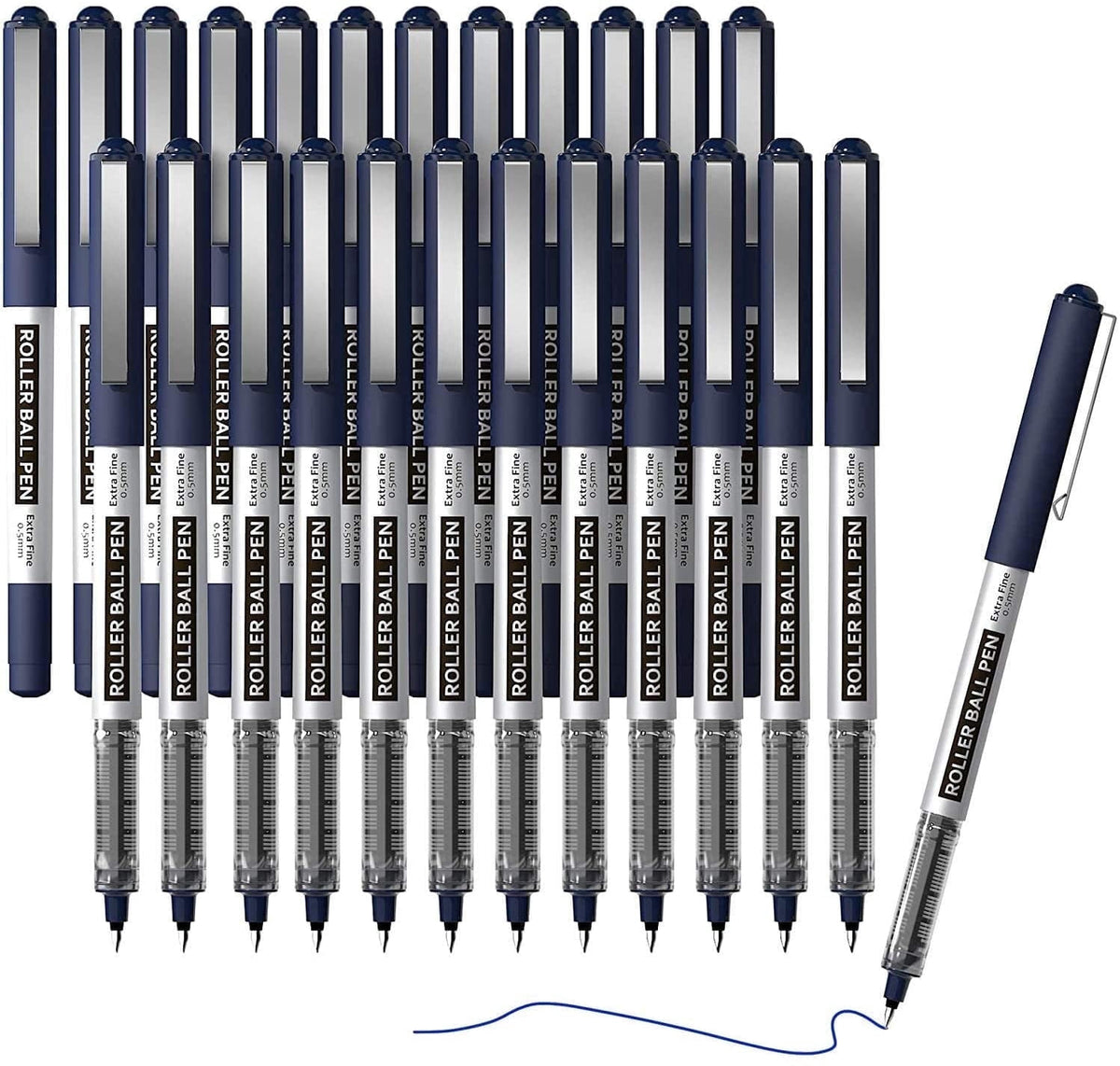 Shuttle Art Permanent RollerBall Pens, 25 Pack Blue Fine Point Roller Ball Pens, 0.5mm Liquid Ink Pens for Writing Journaling Taking Notes Office