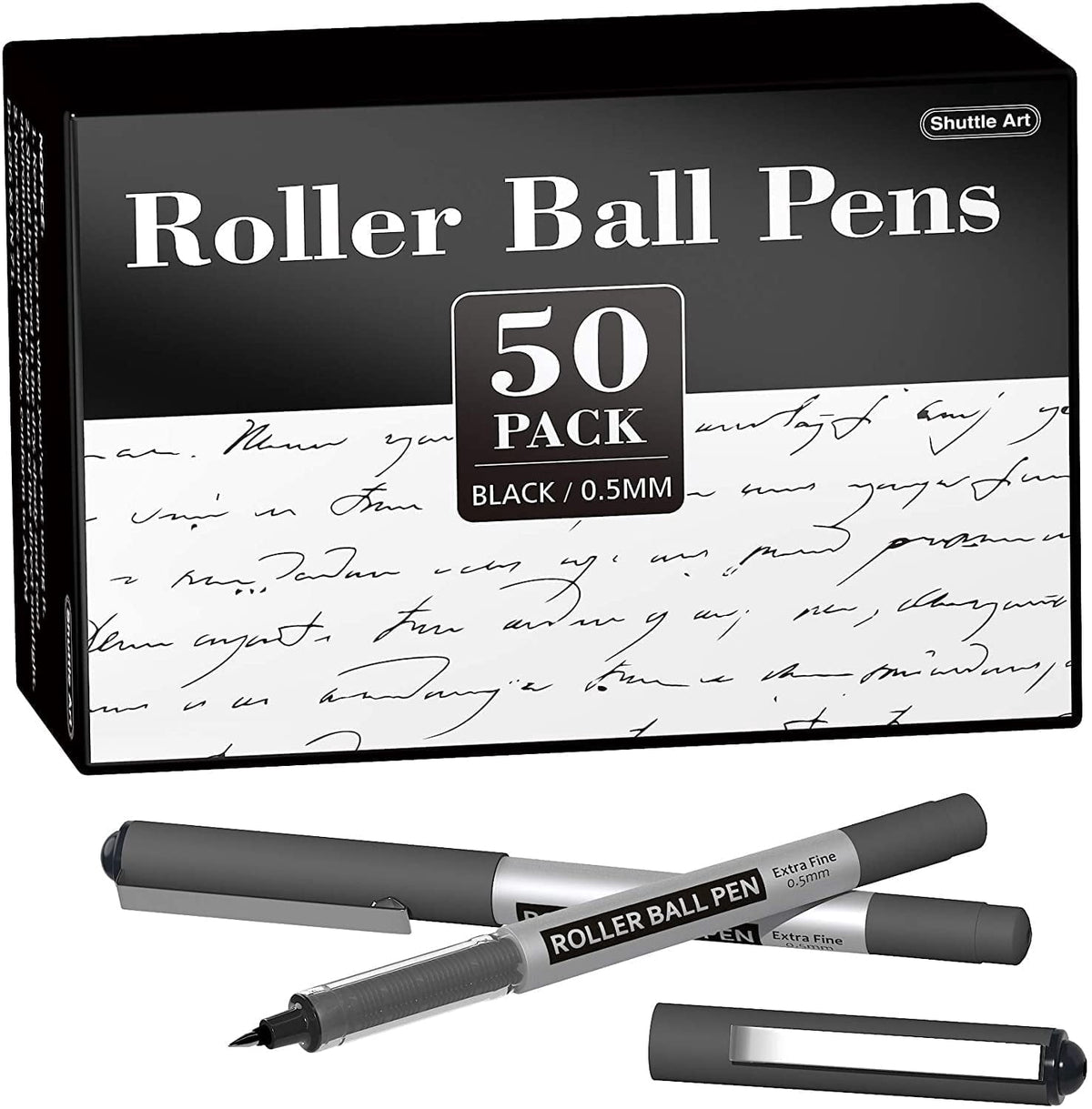 Shuttle Art Permanent RollerBall Pens, 25 Pack Blue Fine Point Roller Ball Pens, 0.5mm Liquid Ink Pens for Writing Journaling Taking Notes Office