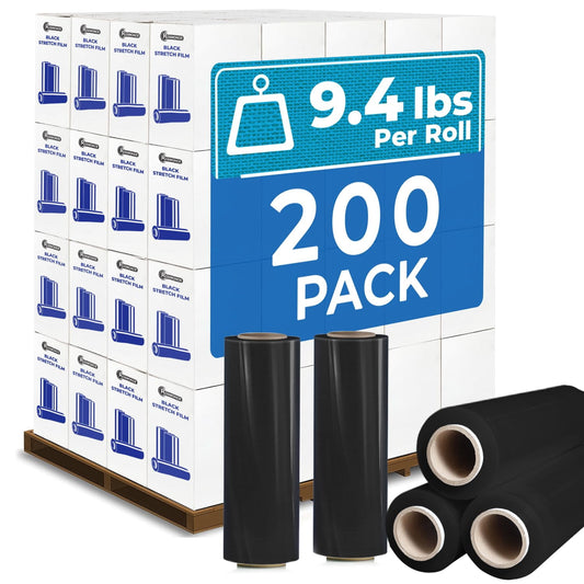 Rosmonde Black Plastic Stretch Wrap Bulk, 200 Rolls, 18 in x 1500 ft, 80 Gauge Thick, 3 in Core, Industrial Shrink Wrap for Warehouse, Moving, Shipping & Secure Packaging