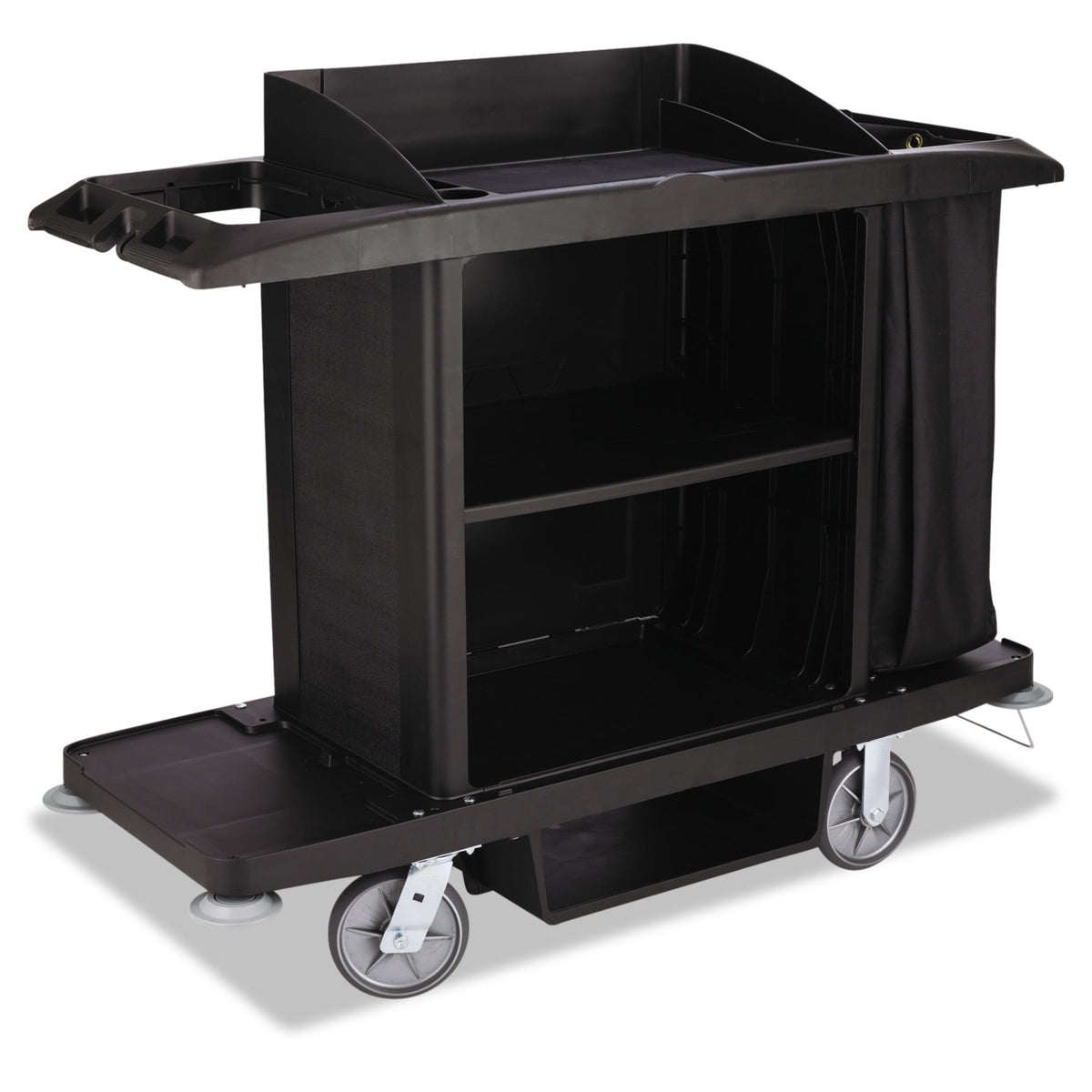 Rubbermaid Commercial Executive Full-Size Housekeeping Cart with Adjustable Shelves and Durable Wheels, Black