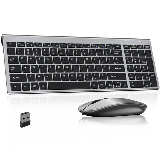 SANPTENT Slim Wireless Keyboard and Mouse Combo, Sleek Design, Rechargeable, Sleep Mode for Windows, Mac, Laptop, Space Gray