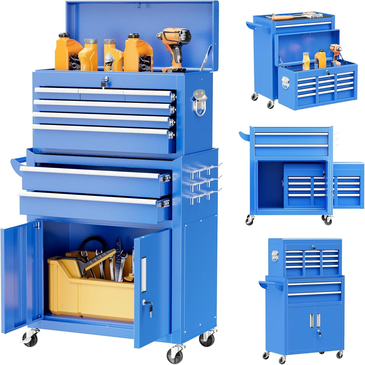 SOLAURA 8-Drawer Rolling Tool Chest Metal Tool Box Lockable Storage Cabinet with Wheels, Black