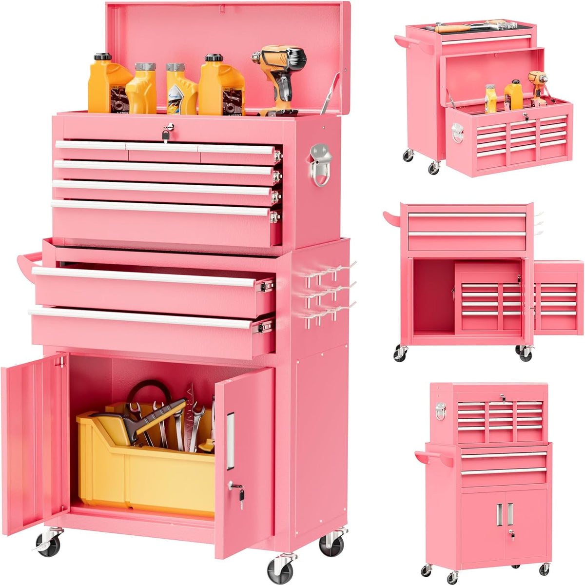 SOLAURA 8-Drawer Rolling Tool Chest Metal Tool Box Lockable Storage Cabinet with Wheels, Black