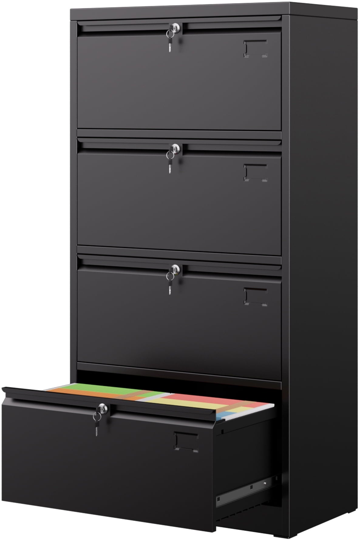 SUPEER 56"H 4 Drawer File Cabinets with Wheels, Metal Vertical File Storage Cabinet for Office Home, A4 Letter /Legal Size, , Assembly Required (Black）