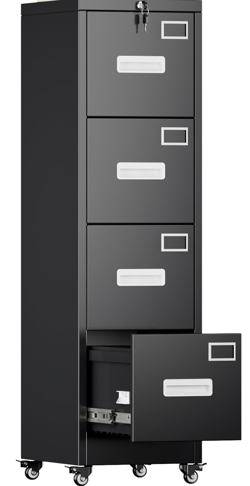 SUPEER 56"H 4 Drawer File Cabinets with Wheels, Metal Vertical File Storage Cabinet for Office Home, A4 Letter /Legal Size, , Assembly Required (Black）